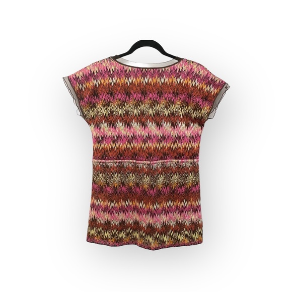 new Papillon Blanc 🝮 Sheer Woven Chiffon Top 🝮 Ikat Stripe 🝮 Pink Brown 🝮 L